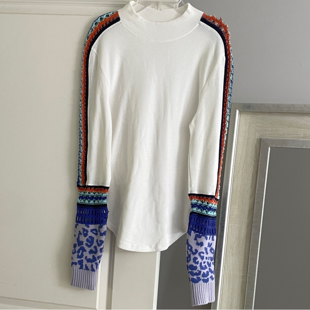 Free People Switch It Up Thermal Top with Multicolored Knit Sleeves